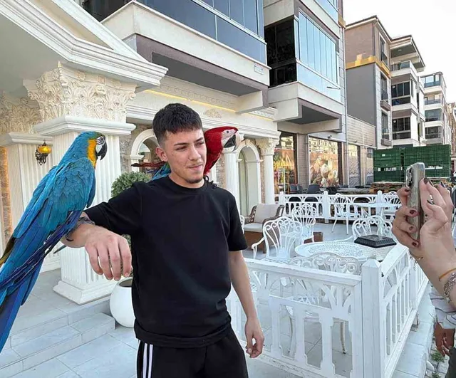 Papağanlarıyla gezerek ilgi odağı olan Mustafakemalpaşalı
