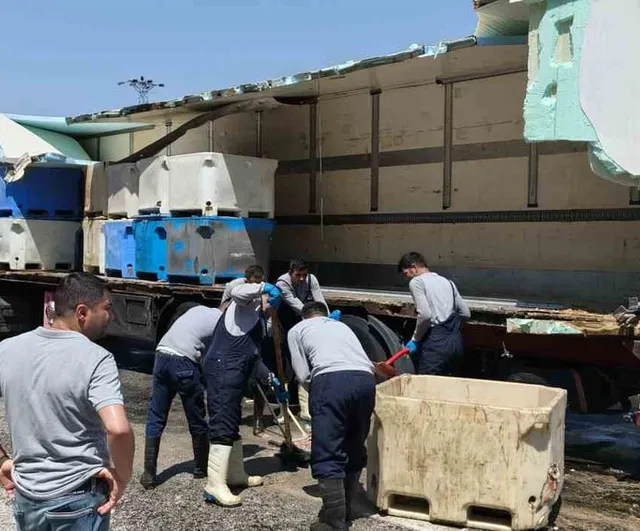 Silifke'de tır dorsesinin patlaması sonucu 15 ton balık atığı yola saçıldı