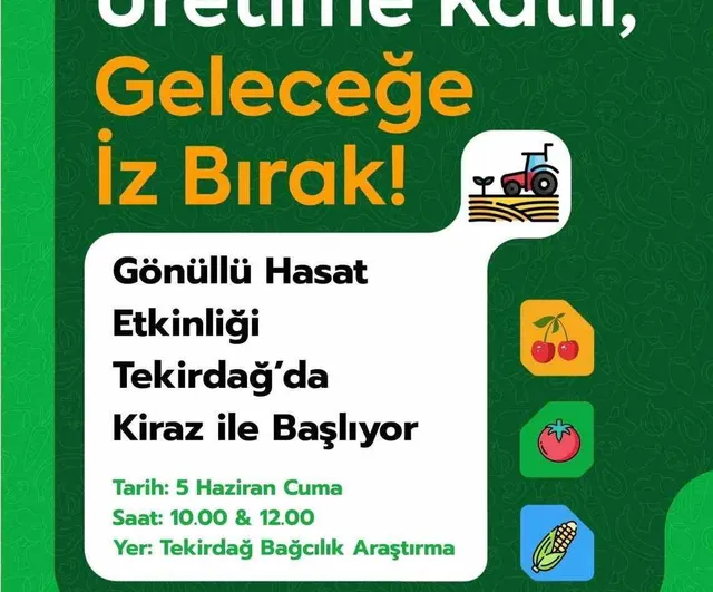 Tekirdağ'da Gönüllü Hasat Etkinliği 5 Haziran'da kiraz hasadıyla başlıyor