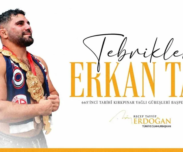 Cumhurbaşkanı Erdoğan, başpehlivan Erkan Taş'ı tebrik etti