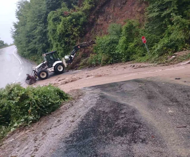 Doğanyurt'ta sağanak hayatı olumsuz etkiledi, sahil yolunda heyelan kapattı