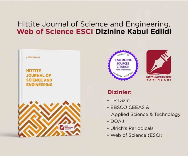 Hittite Journal of Science and Engineering, Web of Science ESCI dizinine kabul edildi