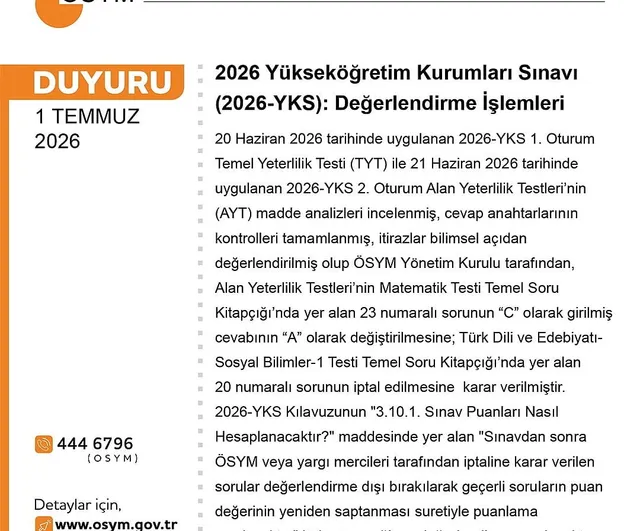 YKS değerlendirildi: 1 soru iptal, 1 sorunun şıkkı değişti
