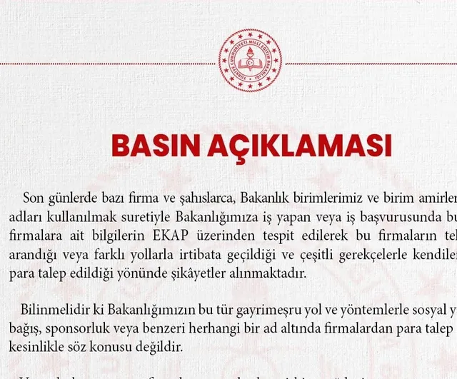 Bakanlıktan dolandırıcılık uyarısı: firmalardan bağış veya ödeme talebi yok