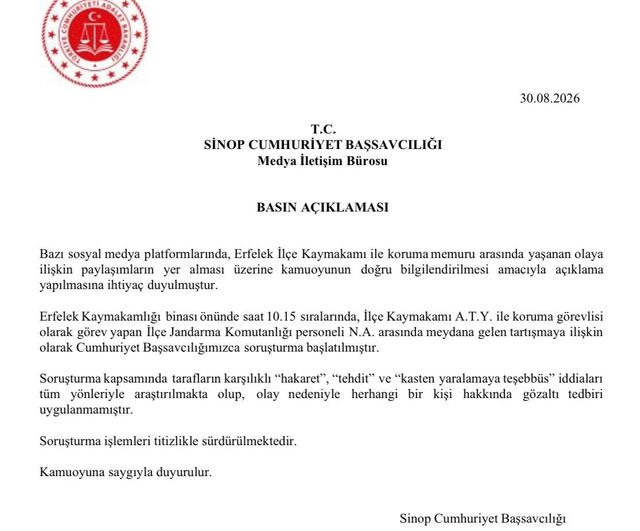 Erfelek'te kaymakam ile koruma görevlisi arasındaki tartışma resmiyete döndü