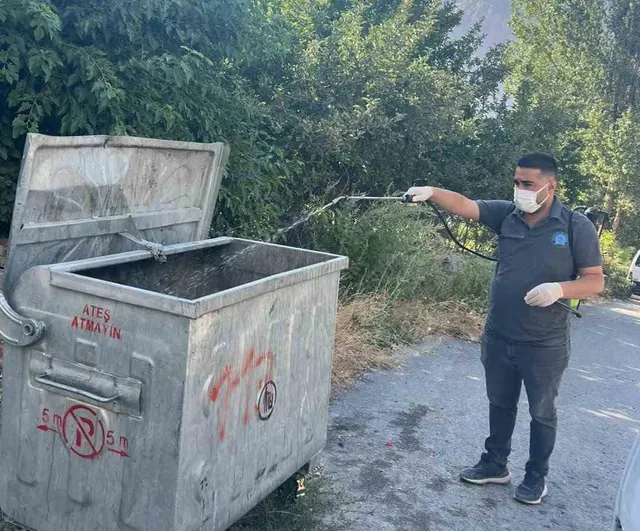Hakkari'de çöp konteynerleri ve sazlıklarda hedefli ilaçlama sürüyor