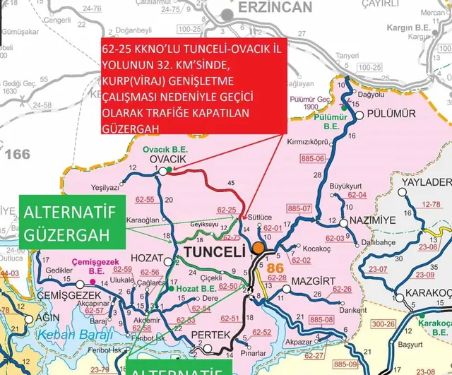 Karayolları çalışması Tunceli-Ovacık bağlantısını iki gün kesecek