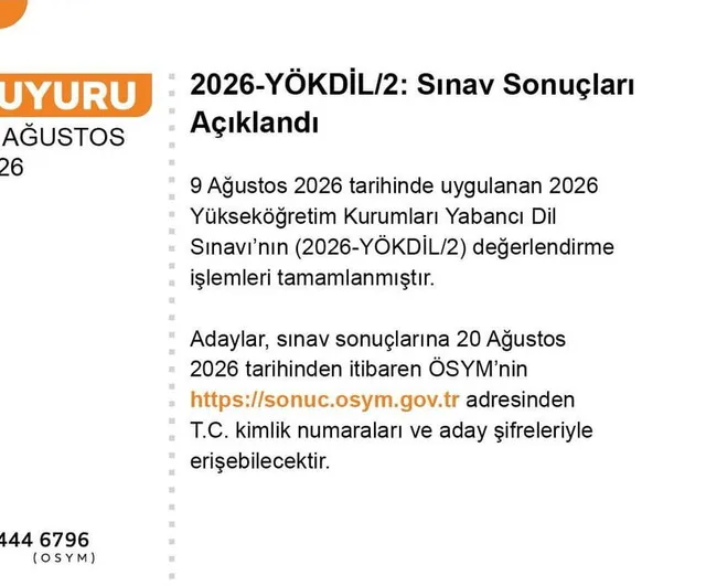 Yökdil 2026 ikinci oturum sonuçları erişime açıldı