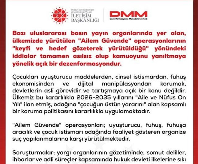 DMM'den yanıt: 'Ailem Güvende' operasyonları hedef gözetmeyen kamu güvenliği müdahalesidir