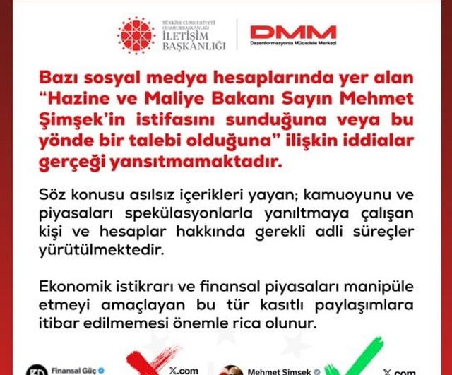 DMM, Şimşek'in istifasına ilişkin iddiaları yalanladı
