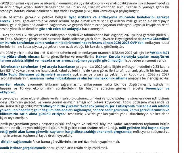 Memur-Sen'den OVP'ye uyarı: maaş adaleti ve makasın kapatılması talebi