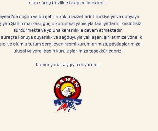 Şahin sucukları iddiaları yanıtladı: kurumsal tedbir ve adli süreç vurgusu