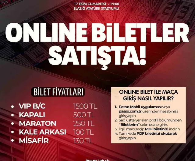 Online satışta: Elazığspor - Arnavutköy Belediyespor biletleri