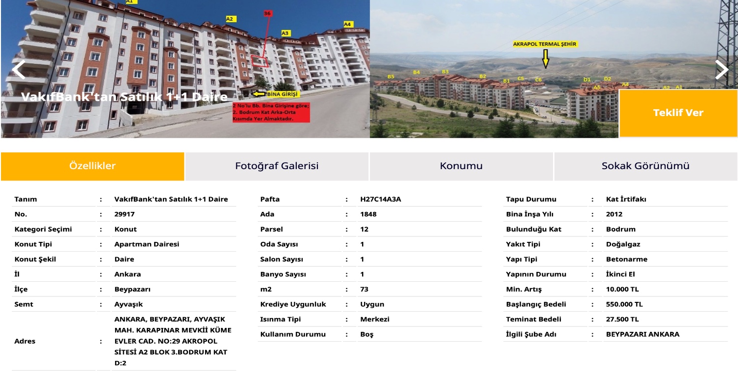 550.000 TL BAŞLANGIÇ BEDELLİ EV VAKIFBANK'DA SATIŞTA