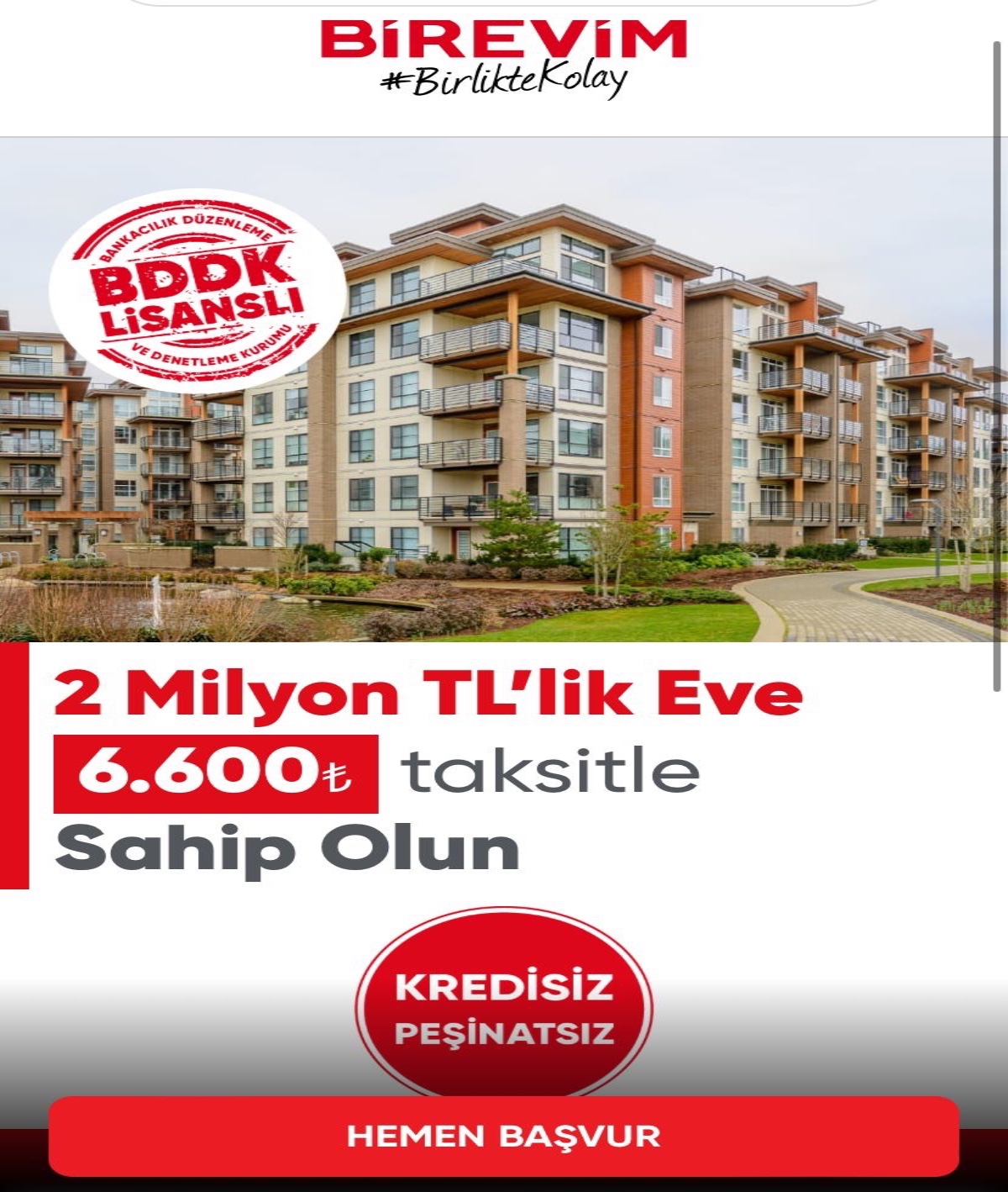 BİREVİM İLE PEŞİNATLI VE PEŞİNATSIZ SEÇENEKLER SİZLERLE