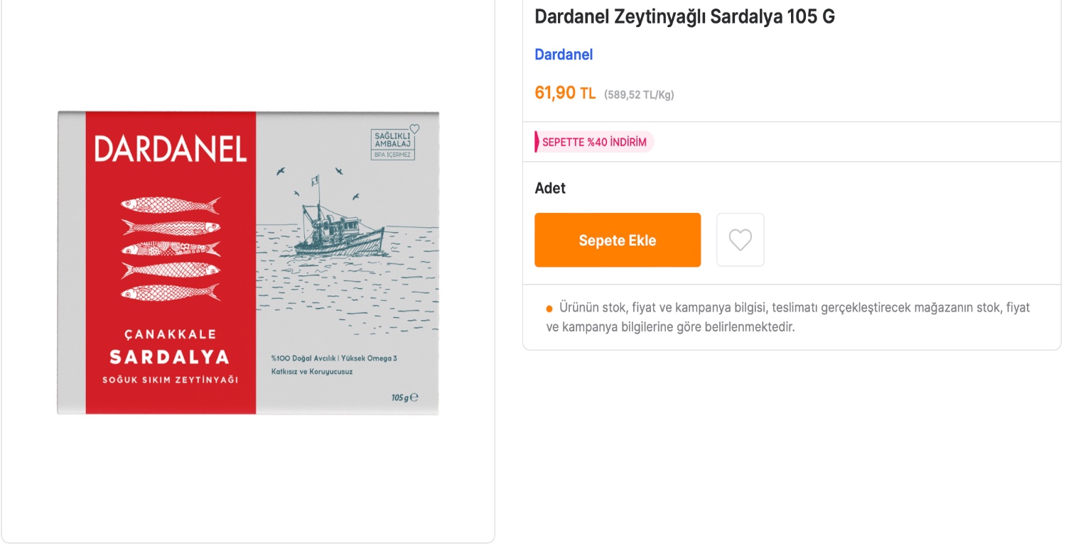 DARDANEL SARDALYA İNDİRİMLE 37,14 TL’YE DÜŞECEK