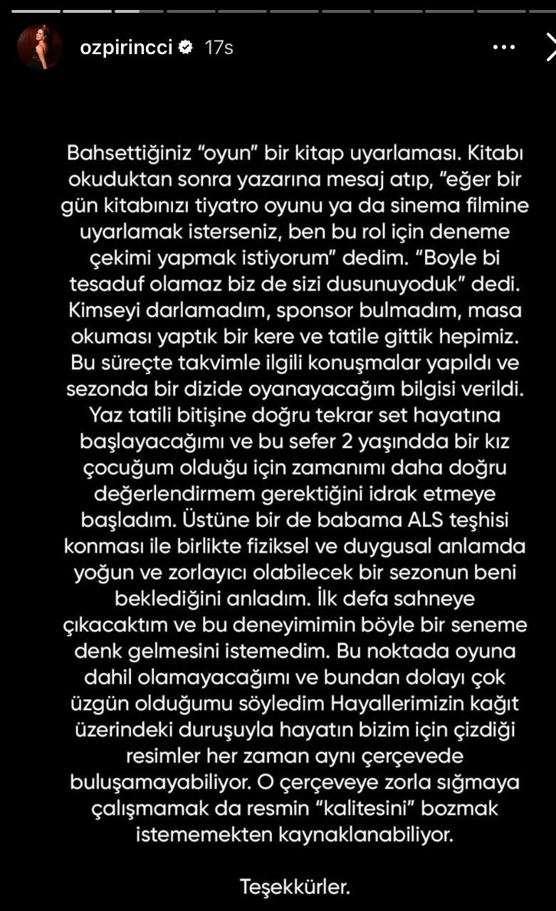 Özge Özpirinçci, Tiyatro Oyununu Neden Bıraktığını Açıkladı: “Hayallerim ve Hayatım Arasında Bir Denklem Kurmaya Çalışıyorum”