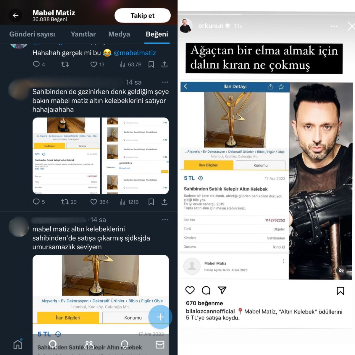 Mabel Matiz Reynmen’i Taklit Etti: Altın Kelebek Ödülü’nü 5 TL’ye Satıyor
