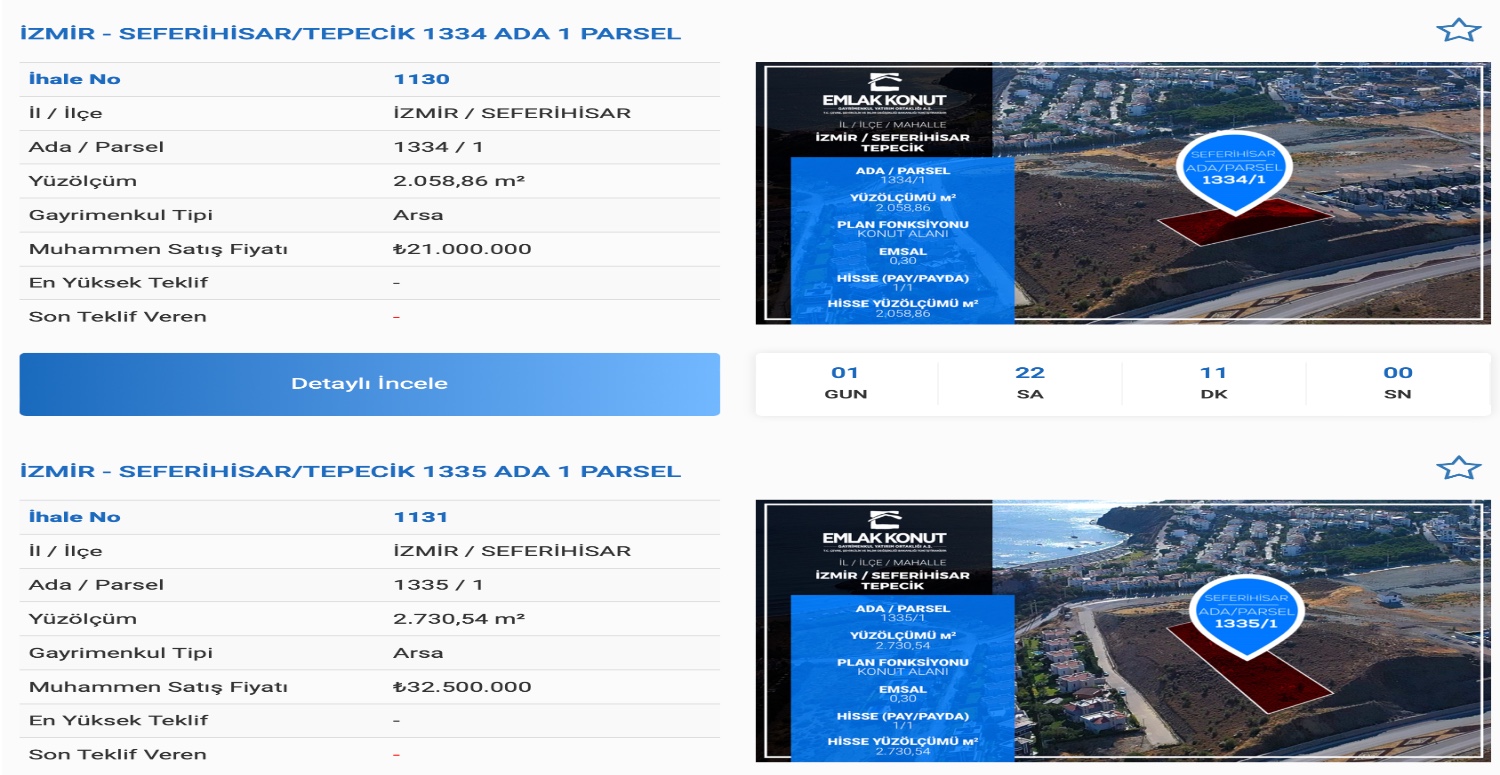 İZMİR’DE 8 ARSA İHALEYLE SATIŞA ÇIKARTILDI