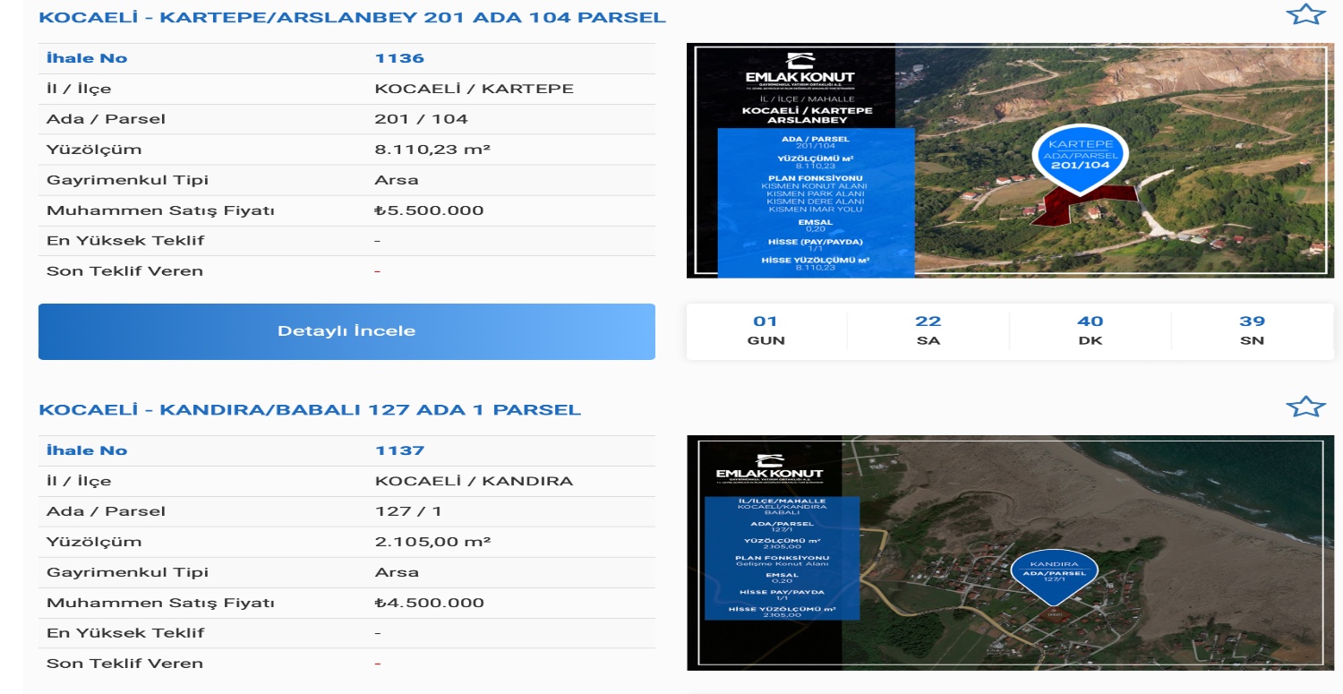 KOCAELİ’NDE İHALEYLE ÜÇ ARSA SATIŞTA