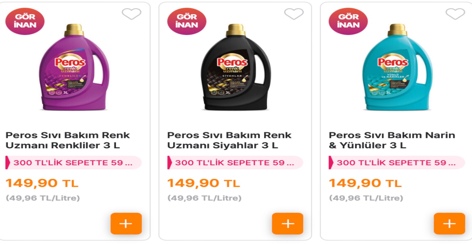 PEROS ÜÇ LİTRELİK SIVI ÇAMAŞIR DETERJANLARI 59 TL