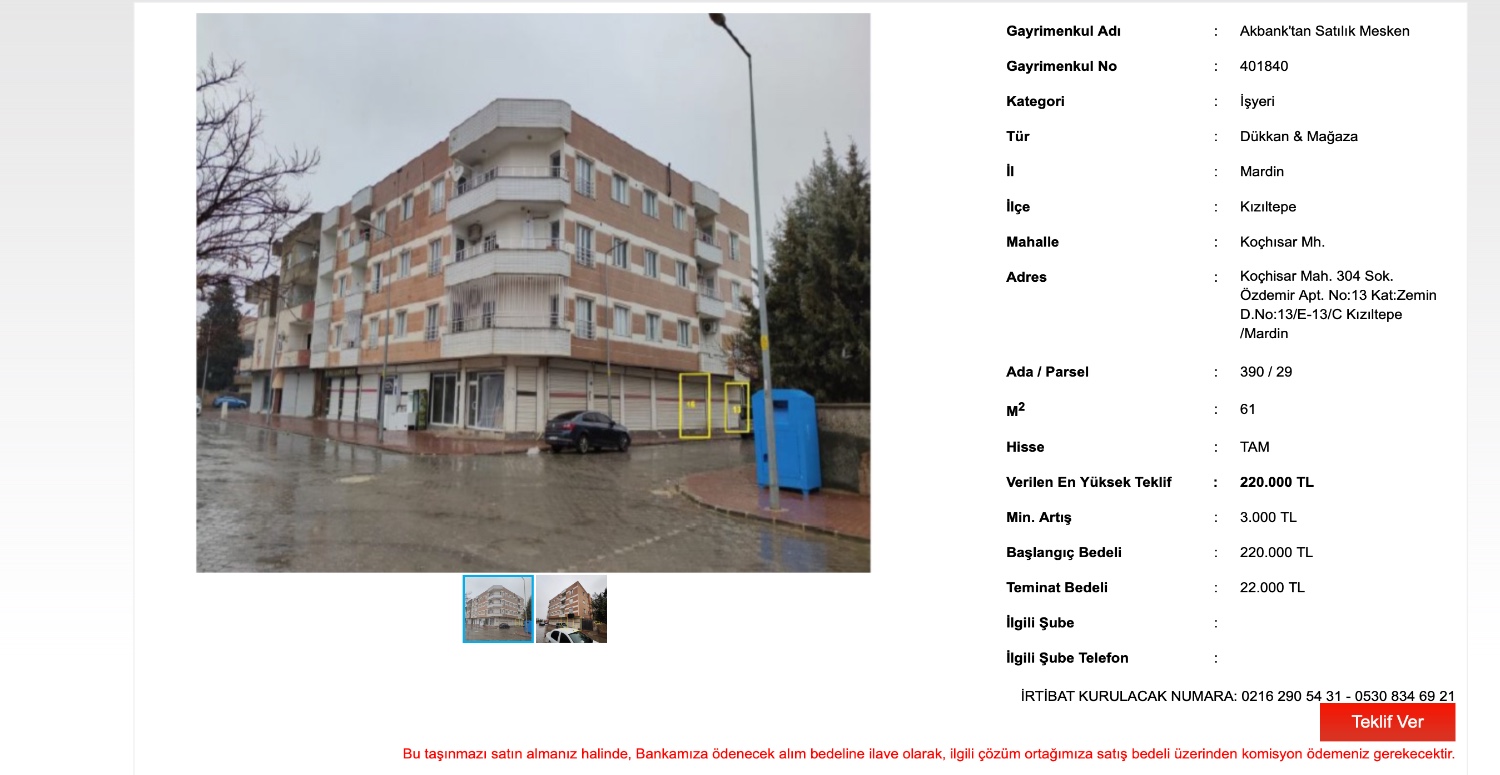 220.000 TL’YE 61 METRE² DÜKKANINIZ AKBANK'TAN SATILIK