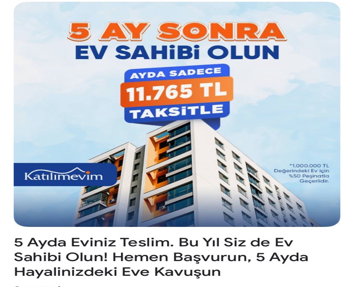 5 ay sonra evinizin anahtarı teslim ediliyor! Ayda 11.765 TL taksitle eviniz hazır