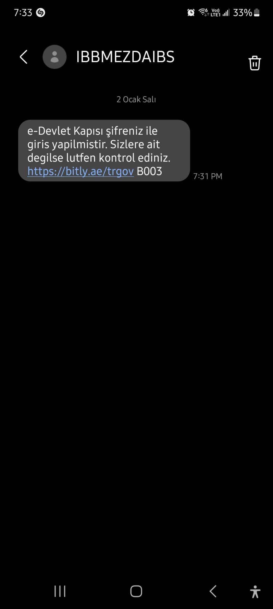 IBBMEZDAIBS tarafından gelen sms'e dikkat edin.