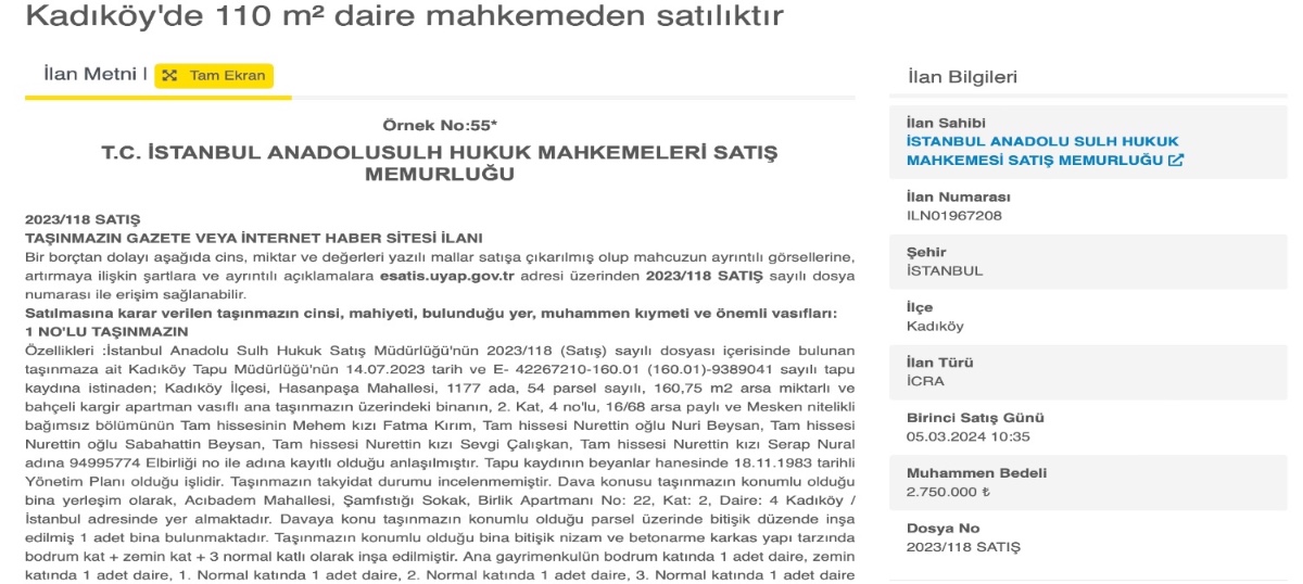 Kadıköy’ün göbeğinde ev sahibi olmak isteyen koştur koştur ilana başvurmaya gidiyor! 2.750.000 TL’si olanın Kadıköy’de evi olacak
