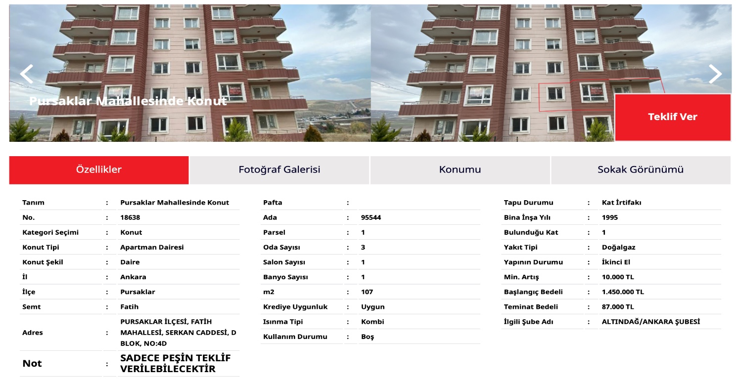 PURSAKLAR’DA 1.450.000 TL BAŞLANGIÇ FİYATLI 3 + 1 DAİRE SATILIK