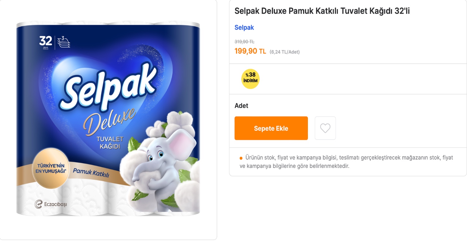 SELPAK 32'Lİ TUVALET KAĞIDI 119,90 TL