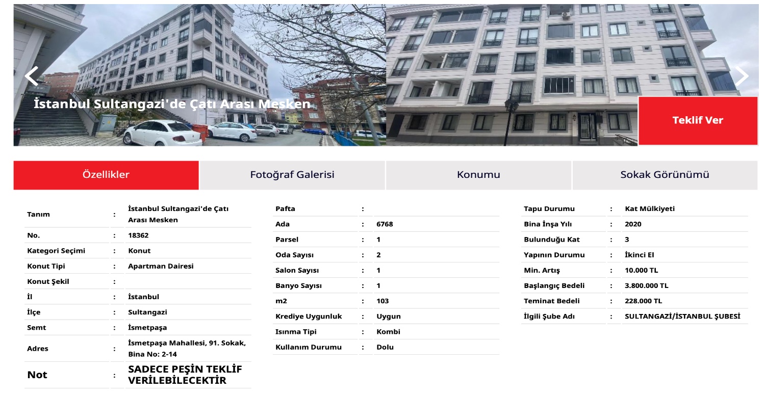 SULTANGAZİ'DEN 2020 YILI YAPIMINI DAİRE 3.800.000 TL