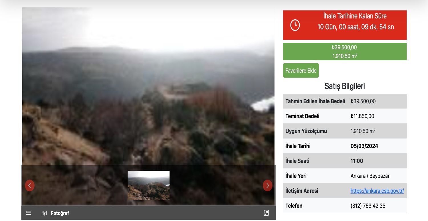 1.910,50 METREKARE ARAZİ 10 GÜN SONRA SATIŞTA OLACAK