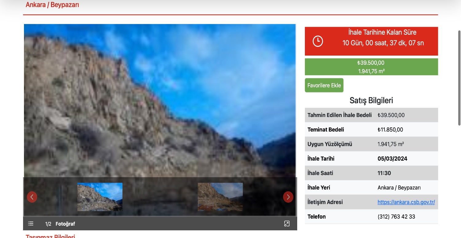 1.941,75 METREKARE ARAZİ 11.850 TL TEMİNAT BEDELİYLE SATILACAK