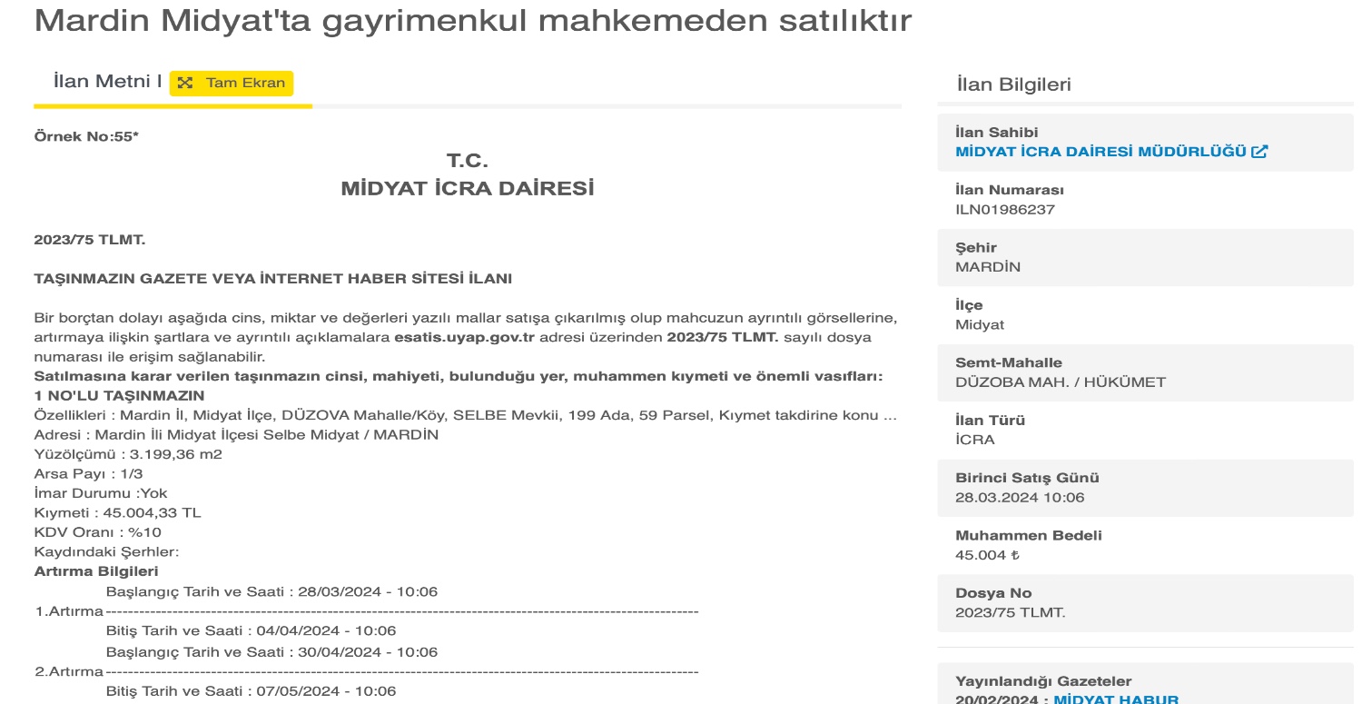 45.000 TL’den gayrimenkul satışı yapılacak! İlan sitesinde paylaşıldı