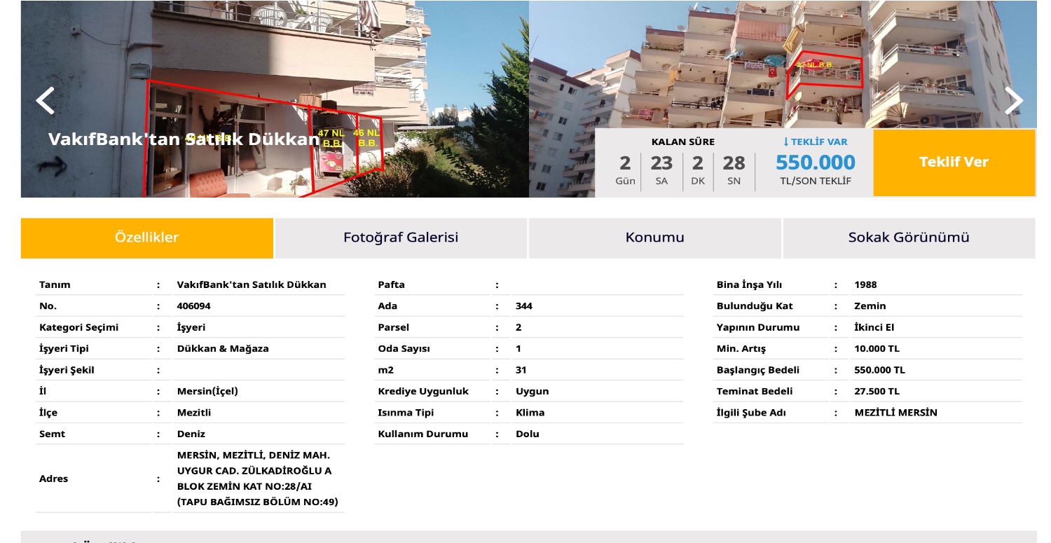 550.000 TL’ye dükkanınız o bankadan satışa çıkartıldı! Dükkan sahibi olmak isteyen elini çabuk tutsun