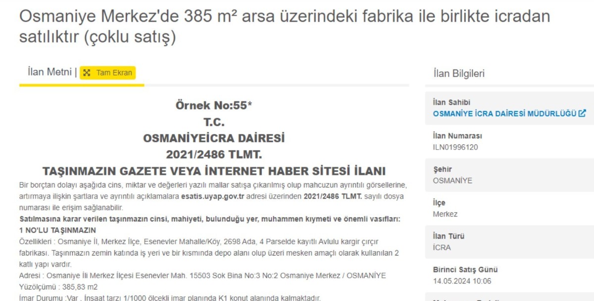 arsa ve fabrika satışı