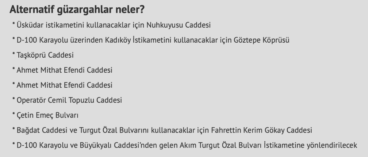 alternatif güzergahlar