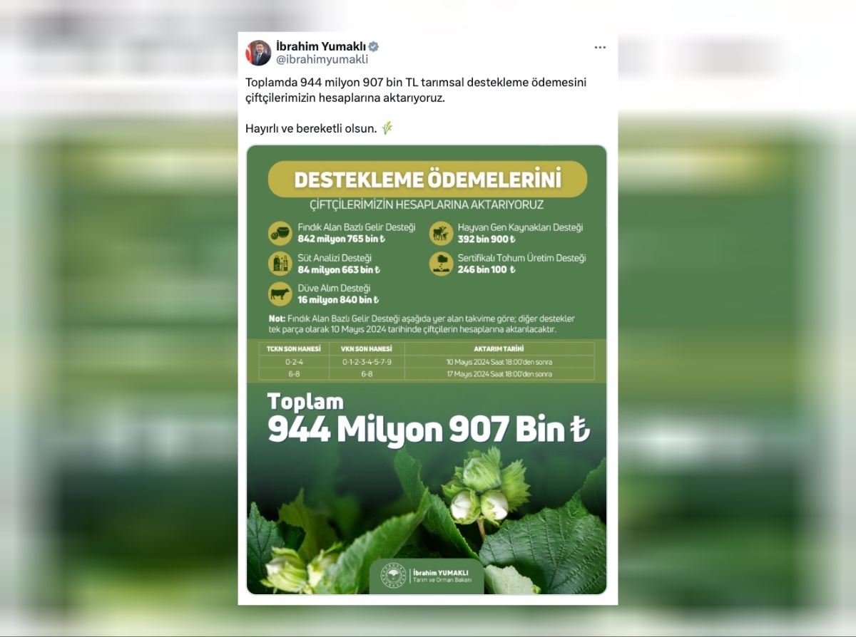 tarımsal destek ödemesi