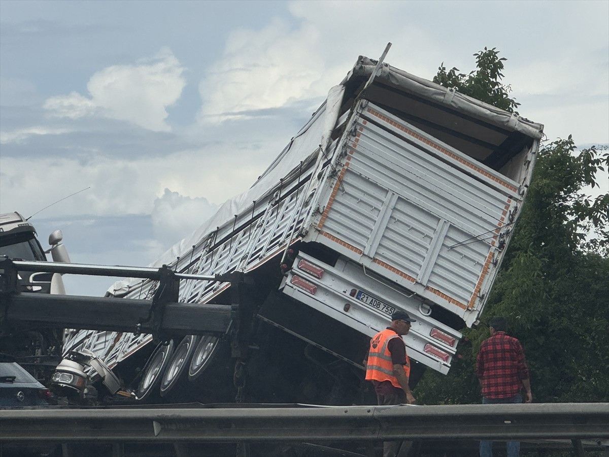 Anadolu Otoyolu'nun Sakarya geçişinde büyükbaş hayvan taşıyan tırın kaza yapması ulaşımda aksamaya...