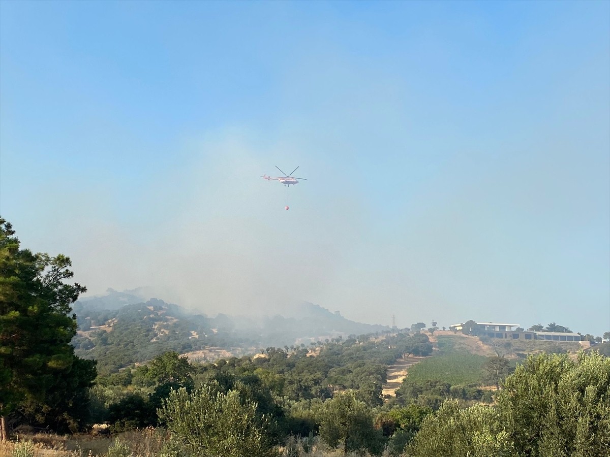 Çanakkale'nin Ayvacık ilçesinde ormanlık alanda başlayan yangına havadan ve karadan müdahale...