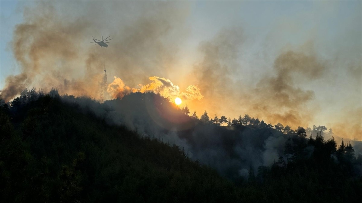 Kahramanmaraş'ın Onikişubat ilçesinde çıkan orman yangınına ekiplerce havadan ve karadan müdahale...