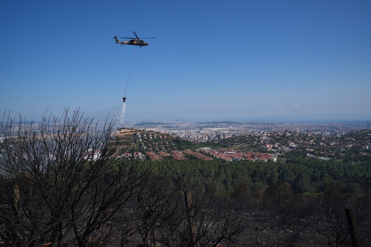  Pendik'te, Çamlık Mahallesi Aydos Ormanı'nda çıkan yangına, ekiplerin havadan ve karadan...