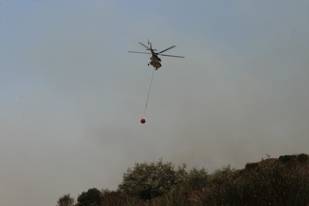 Tekirdağ'ın Şarköy ilçesinde makilik alanda çıkan yangına havadan ve karadan müdahale ediliyor....