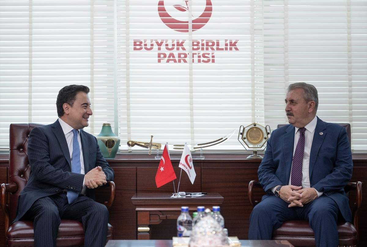 BBP Genel Başkanı Mustafa Destici, partilerini ziyaret eden DEVA Partisi Genel Başkanı Ali Babacan...