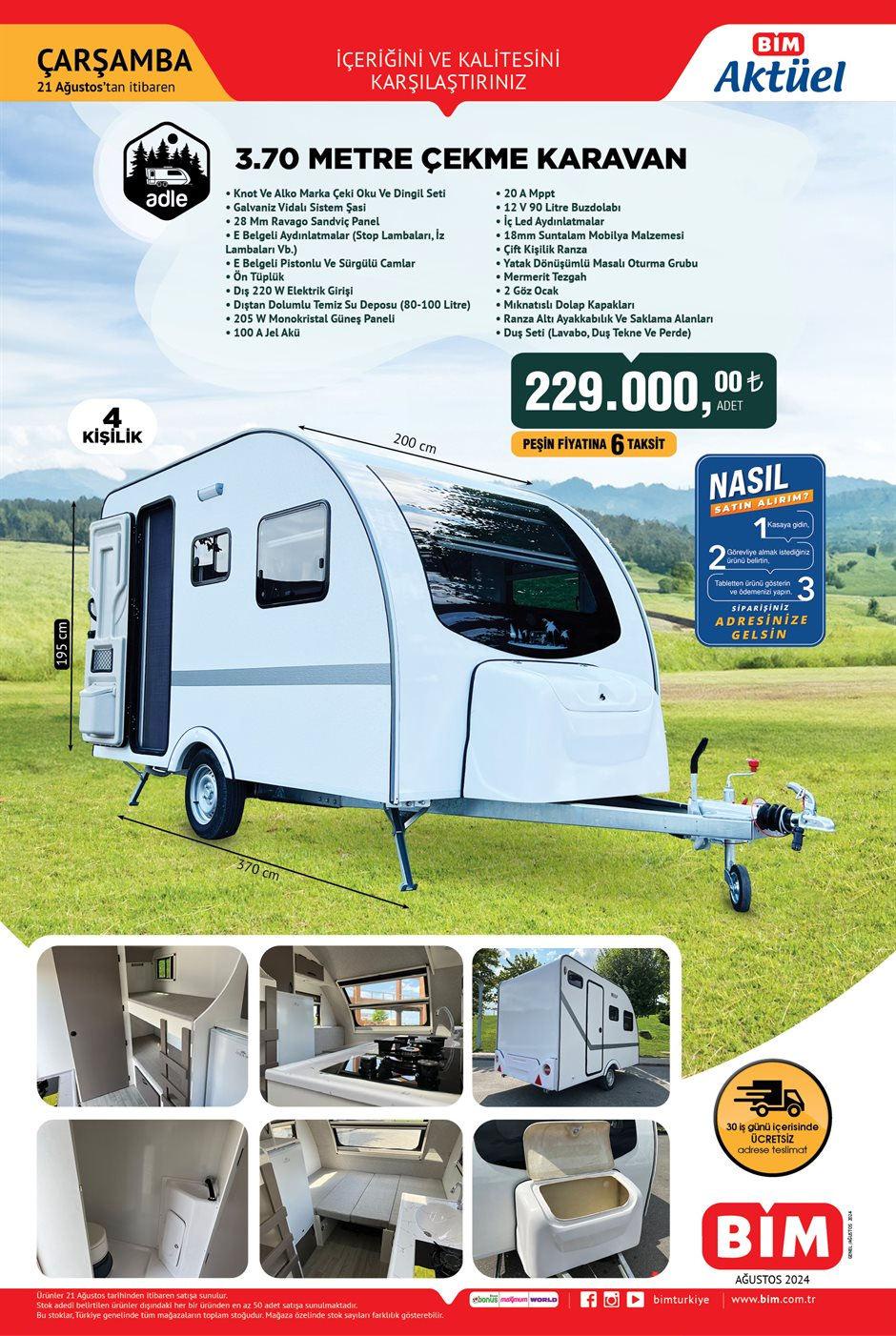 Bim 21 Ağustos 2024 Aktüel Ürünler: BİM'e Peşin Fiyatına 6 Taksit Seçeneğiyle Çekme Karavan Geliyor!