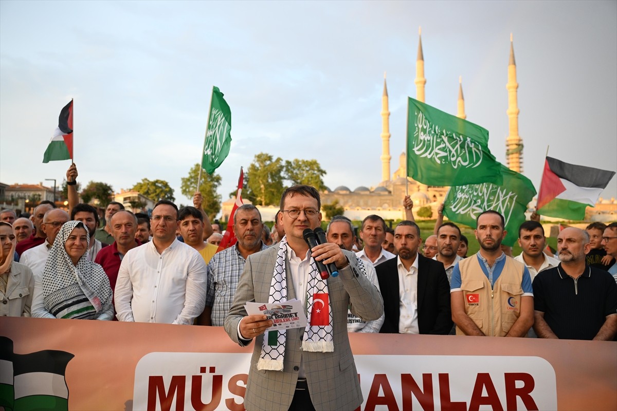 Edirne'de Hamas'ın Siyasi Büro Başkanı İsmail Heniyye'nin suikasta uğraması protesto edildi.