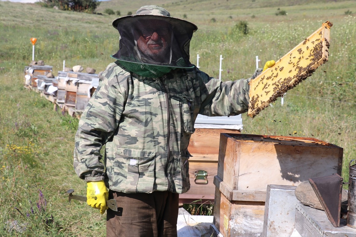 Erzurum'da, kovanlarının bulunduğu Güzelova Yaylası'nda, kovanlarının bulunduğu bölgedeki evinde...