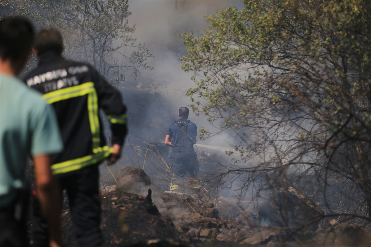 Kayseri'nin merkez Melikgazi ilçesinde Hasan Dağı eteklerinde bulunan otluk alanda çıkan yangına...
