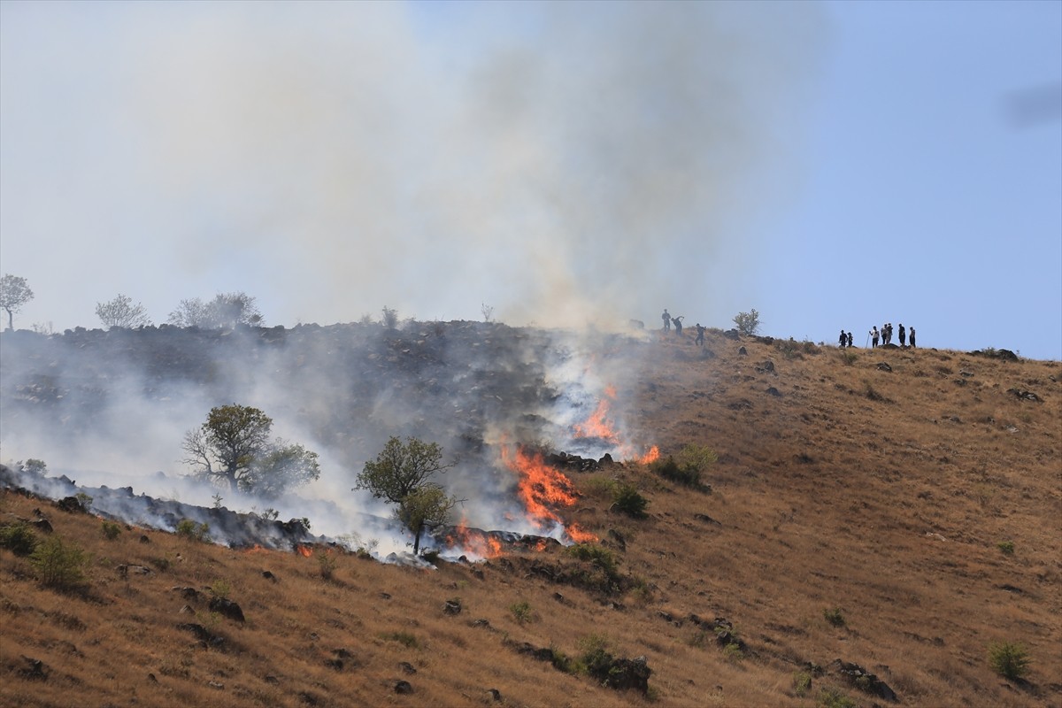 Kayseri'nin merkez Melikgazi ilçesinde Hasan Dağı eteklerinde bulunan otluk alanda çıkan yangına...